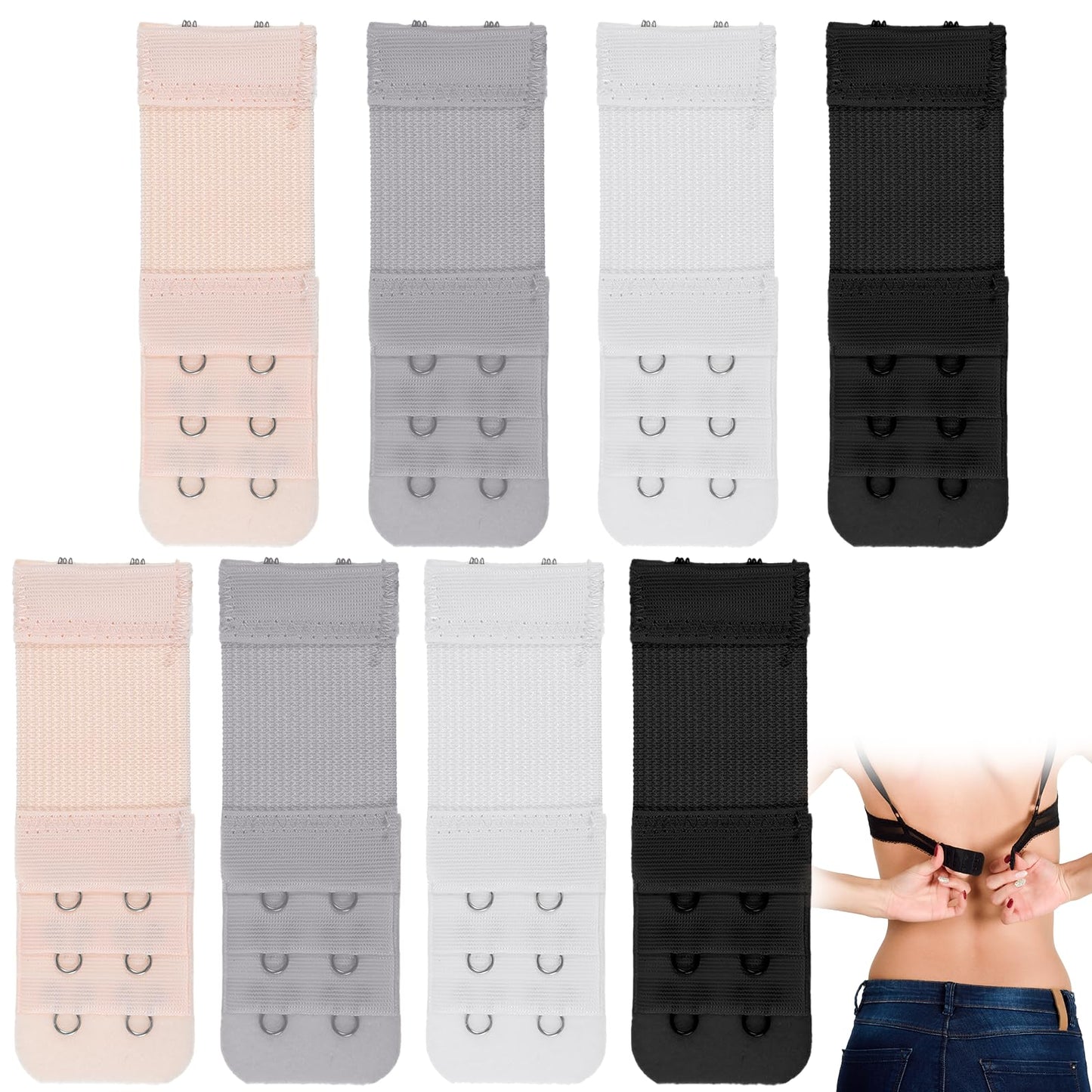 Xelsluthe 8 Pcs Bra Extenders 2 Hooks Bra Strap Extender Elastic Bras Strap Clips Bras Straps Holders for Slipping Soft Comfortable for Common Models （4 colors）