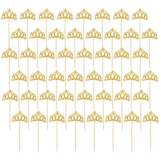 48PCS Golden Glitter Toppers Picks Decorations Glitter Princess Crown Cupcake Toppers Gold Personalised Cupcake Toppers for Birthday Wedding Shower Party Cake Decorations