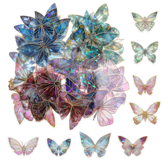 80Pcs Glitter Butterfly Stickers,Holographic Glitter Sticker Decals 3D Transparent Waterproof Stickers for Scrapbook Supplies Junk Journals Laptop Crafts Decor