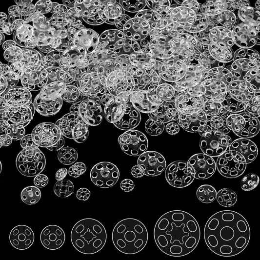 150 Pairs Plastic Snap Fasteners Buttons Clear Invisible DIY Clothing Buttons Transparent Buttons Sew on Fasteners for Shirt Purse Handbag Crafts 7.5mm 10mm 15mm