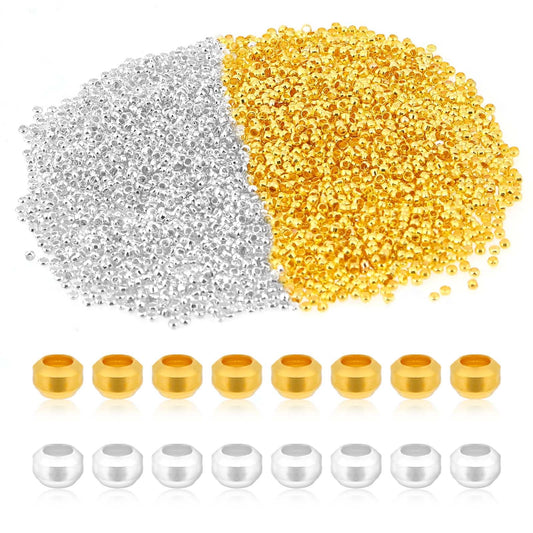 4000 Pieces Crimp Beads, Crimp Beads Chain Clasp, 2 mm Round Crimp Beads, Metal Crimp Beads Spacers, Crimp Beads for Jewellery Making, DIY Bracelet, Necklace (Silver, Gold)