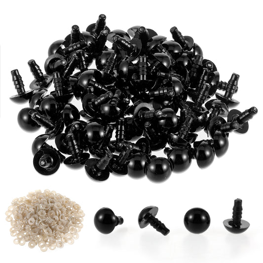 10 mm Safety Eyes, 150 Pcs Plastic Safety Eyes for Amigurumi Crochet Black Stuffed Crochet Animal Eyes Craft Doll Safety Eyes with Washers for Crochet Animals Plushies Toys Crafts Bear