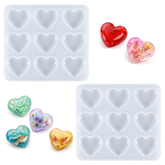 2 Pcs Heart Resin Mold Heart Molds for Epoxy Resin Jewelry Making Epoxy Resins Molds Fondant Mold Hearts Shaped Casting Jewelry Moldes for DIY Party Gifts Earrings Pendants Keychains Charms