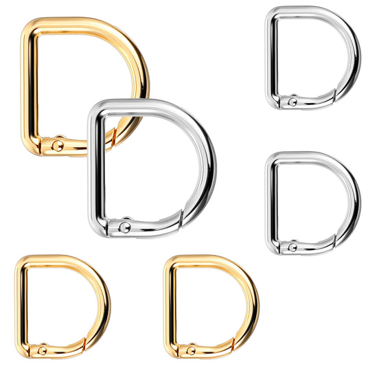 D Rings for Bags, 6 Pcs D Ring Spring Key Hooks Silver and Gold Metal Keyring Clip for DIY Crafts Keychain Belt Backpacks Handbag Purse Strap Hardware