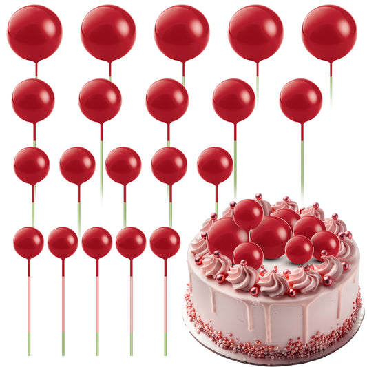 20 Pcs Red Balls Cake Topper 4 Size Christmas Balls Cake Decoration Red Mini Bubble Balls Cake Picks Cake Foam Ball for DIY Decoration Wedding Baby Shower Birthday Christmas Party