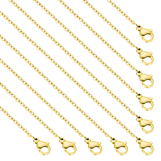 10Pcs Necklace Chains Gold Stainless Steel Necklace Link Cable Chain Lobster Clasp for Jewelry Making, 18 Inches,1.5mm Diameter