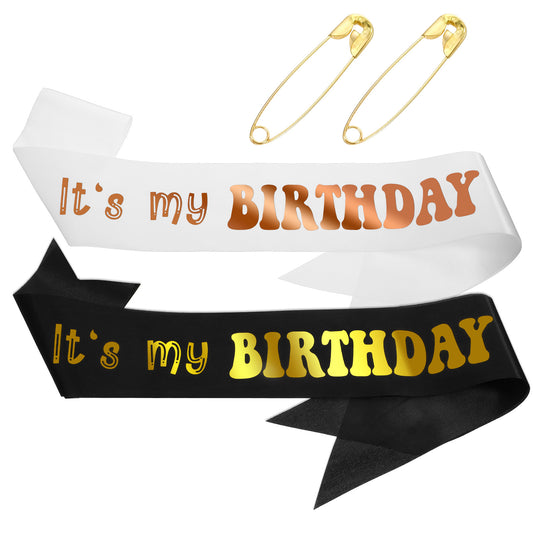 2 Pcs Happy Birthday Sash Black and White Sash for Women Men It's My Birthday Sashs Party Supplies Gifts