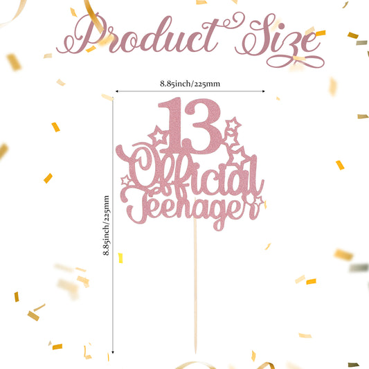 1 Pack 13 Official Teenager Cake Topper, Light Pink Glitter Cheers to 13th Cake Topper, Happy 13th Birthday Cake Pick Decorations for 13th Birthday Party Cake Supplies