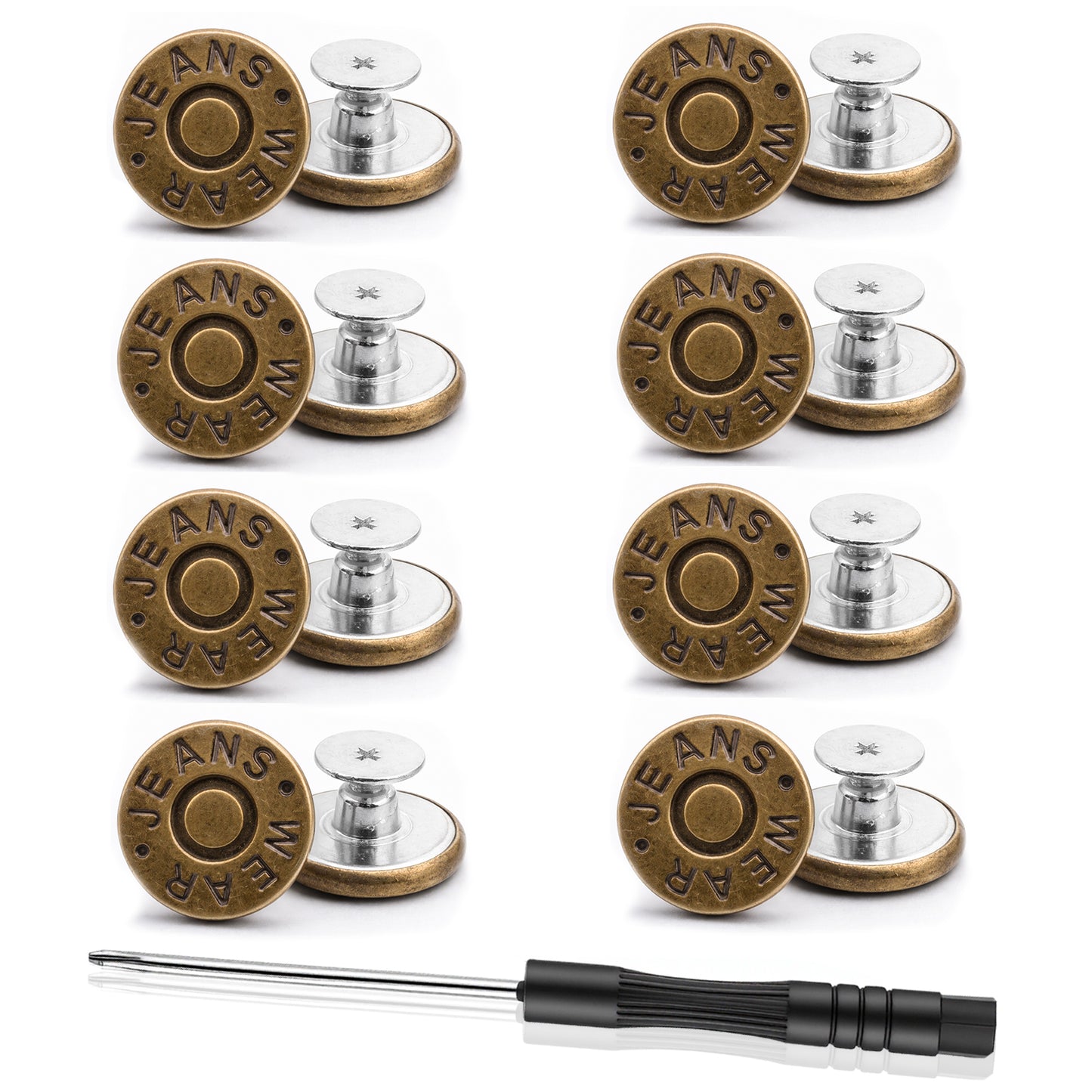 15 Pack Replacement Jeans Buttons, Buttons for Jeans Button Replacement Buttonfor Jean 17mm No Sew Removable Metal Button Jean ButtonReplacements Repair Kit with Combo Thread Rivets Screwdriver