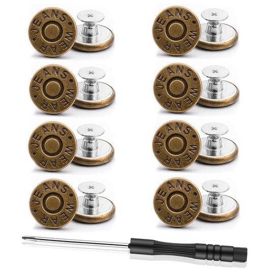 15 Pack Replacement Jeans Buttons, Buttons for Jeans Button Replacement Buttonfor Jean 17mm No Sew Removable Metal Button Jean ButtonReplacements Repair Kit with Combo Thread Rivets Screwdriver