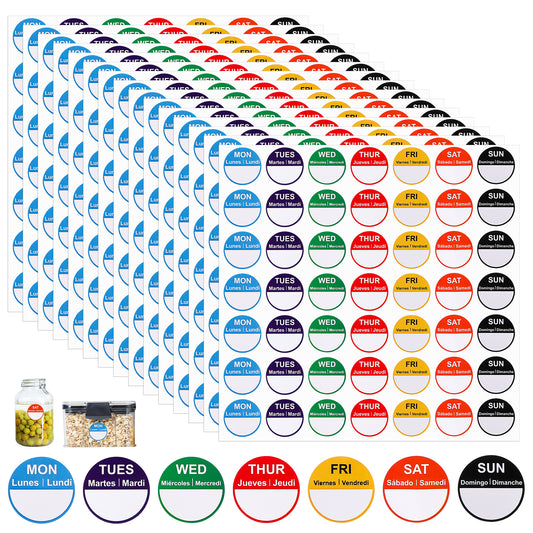 7 Days of The Week Labels Stickers 735Pcs Color Coding Food Rotation Labels Round Self Adhesive Stickers Self Adhesive Mon, Tue, Wed, Thurs, Fri, Sat Sun Day Labels for Planner Removable