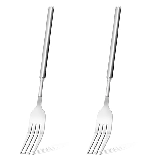 2 PCS Silver Extendable Fork Long Fork Prank 8.6 to 24.8in Expandable Telescoping Extension Forks for Jokes, Telescopic Stainless Steel Dinner Forks for Dinner Fruit Salad and Dessert