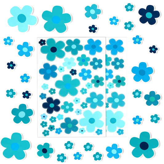 70pcs Flowers Car Stickers Set, Vinyl Decals Bike Decoration Bike Stickers for Frame, Waterproof Sticker for Car Bumper, Self Adhesive Bicycle Sticker for Window Journal Luggage (Blue)