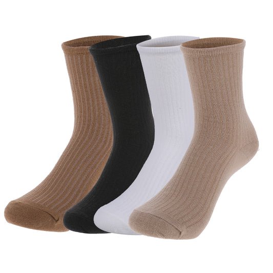 Psyqtsuary Womens Crew Socks, 4 Pairs Soft Cotton Fall Socks Comfortable Solid Mid Length Socks Neutral Athletic Stretchy Socks for Women Girls (4 Colors)