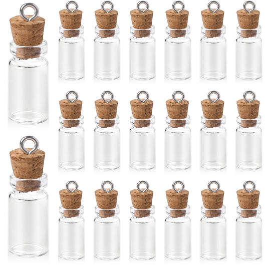 20 Pcs Small Glass Bottles with Cork Lids, 1ml Empty Spell Jars Mini Glass Bottles with Stoppers Miniature Potion Bottle Message Bottles Tiny Wishing Bottles for DIY Crafts Decoration Christmas Tree