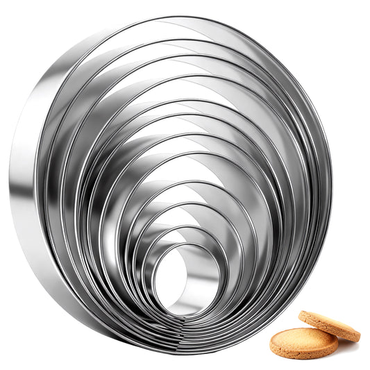 12 PCS Round Cookie Cutter Set, Large Round Cookie Cutter for Baking Large Stainless Steel Circle Cookies Donut Cutte, Metal Baking Rings for Pastry Donuts, Fondant, Sandwich, Multiple Sizes