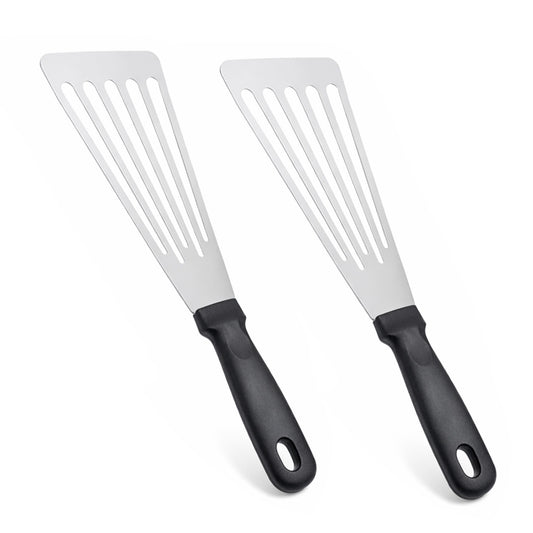 2 Packs Fish Spatula Fish Slice Stainless Steel, Flexible Metal Spatula for Kitchen Use Thin Slotted Spatulas for Flipping Eggs, Burgers and Baking, Flexible Barbecue Turner, 32CM