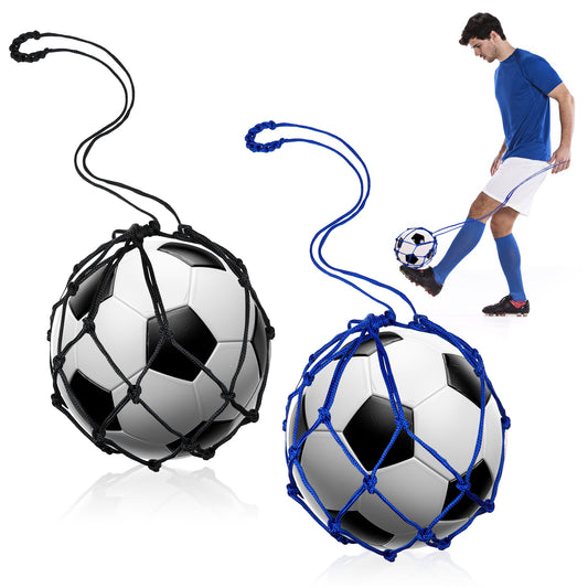 2 Pcs Football Kick Trainer Soccer Ball Net, Soccer Return Trainer Net Fits Ball Size 3, 4, 5, Football Kick Throw Solo Practice Training Aid, Adjustable Waist Belt Soccer Return Trainer Net(Blue