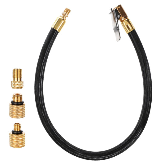 Jxiwfvl Tire Inflator Hose Adapter, Lock on Air Chuck with Extension Hose, Valve Adaptor and Converting Nuts for Air Compressor, Tire Pump, Car, Motorcycle, Bicycle