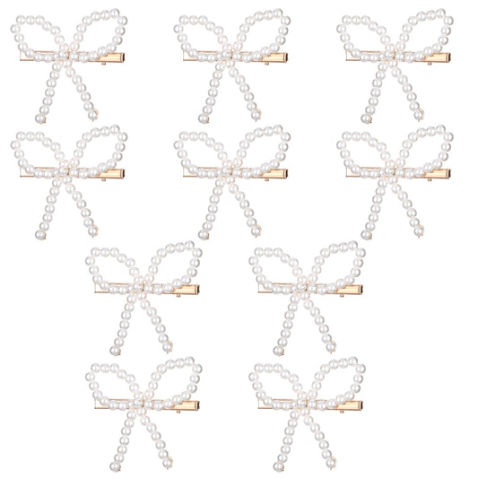 10pcs Pearl Bow Hair Clips White Barrette Hairpin Headwear Elegant Non-Slip Clip Accessories for Women, Girls, Weddings, Brides, Birthdays, and Valentine's Gifts