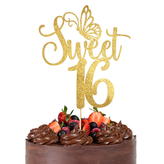 16th Birthday Cake Topper 1 Pack Sweet 16 Cake-Toppers Sweet Teenager 16-Cakes-Topper 16 Years Old Gold-Topper for Party Cake-Decorations Supplies