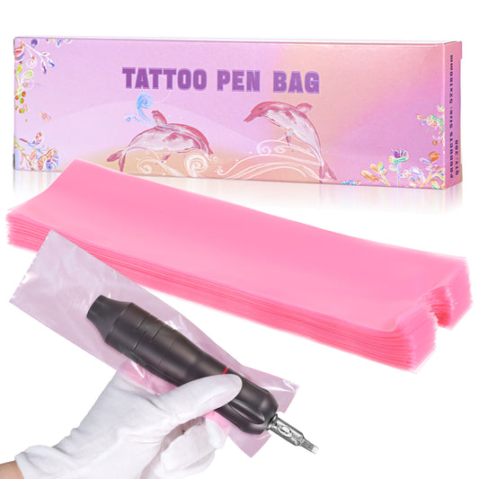 200PCS Tattoo Machine Covers, Large Pen Machine Covers, 2.04 × 7.09 Inch Disposable Tattoo Pen Covers Plastic Wrap, Tattoo Machine Wrap for Most Tattoo Pens (Pink)