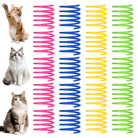 Exircy 20 PCS Cat Spring Toy, Colorful Plastic Coil Cat Spring Interactive Toys 4 Colors Cats Creative Toy for Swatting, Biting, Hunting Bouncing Play Training Kitten Toys