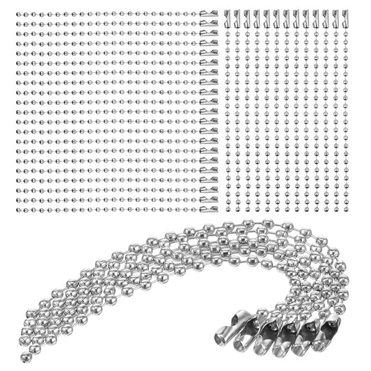 100 PCS Silver Ball Beads Chains, 3.9 Inch Long Stainless Steel Ball Chain Keychain Silver Metal Small Bead Chain with Connectors Balls Bead Chains Extension for Tag Jewelry Making Hanging Decoration