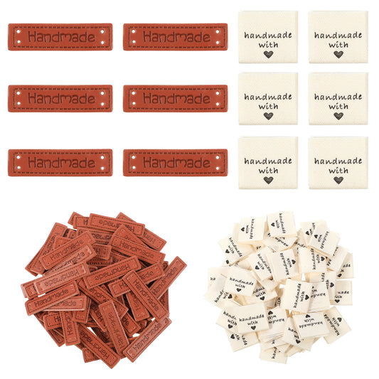 120Pcs Sewing Labels for Handmade Items Handmade PU Leather Tags Handmade with Love Labels Crochet Tags for Handmade Items Handmade Embossed Crochet Tags with Holes for DIY Crafts Knitting Crocheting