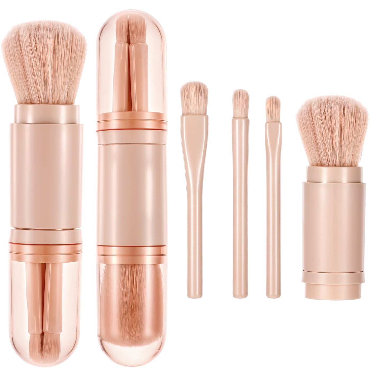 Travel Makeup Brushes Set, 4 in 1 Mini Travel Size Makeup Brushes Cute Mini Retractable Makeup Brush Portable Travel All-in-One Foundation Blending Powder Eye Shadow Brush for Women Facial Cosmetics