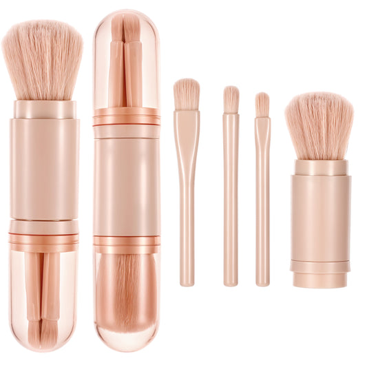 Travel Makeup Brushes Set, 4 in 1 Mini Travel Size Makeup Brushes Cute Mini Retractable Makeup Brush Portable Travel All-in-One Foundation Blending Powder Eye Shadow Brush for Women Facial Cosmetics