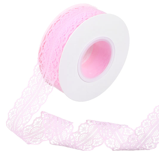 25 Yards Pink Lace Ribbon, Polyester Pink Lace Trim Vintage Lace Trim Ribbon Lace Trims for Sewing Gift Wrapping Wedding Birthday Decoration DIY Crafts