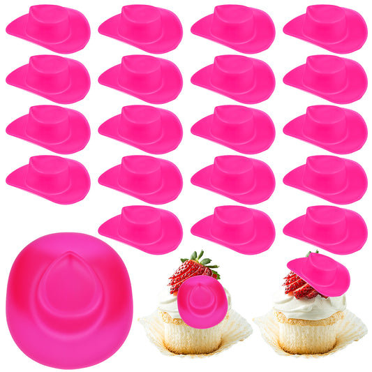 InnoHHustle 20Pcs Pink Mini Cowboy Hat Tiny Cowgirl Hat Plastic Western Cowgirl Hat Cute Doll Hat Party Hats for Craft Plastic for Pretend Play Dollhouse Decoration Accessories