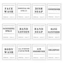 24 Pcs Waterproof Soap Labels Lotion Labels Reusable Kitchen Hand Soap Dispenser Label Stickers Bathroom Labels Stickers for Shampoo and Conditioner Travel Bottles (White)