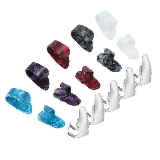 15 Pcs Thumb Picks Stainless Steel Finger Picks Medium Finger Picks Adjustable Banjo Finger Pick Plastic Thumb Picks Guitar Finger Pick for Guitar Banjo Harp Bass