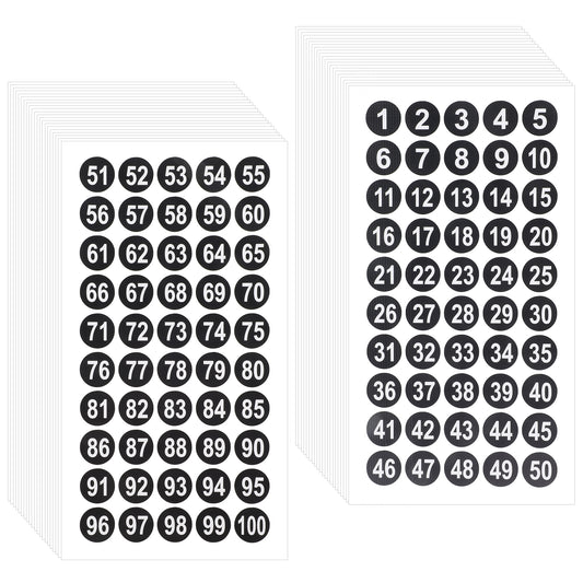 40 Sheets Round Number Sticker 1-100, 2000 Pcs Black Consecutive Vinyl Round Number Stickers, 2 cm Self-Adhesive Waterproof Numbers Decals for Office Storage Inventory Organization, Indoor Outdoor Use