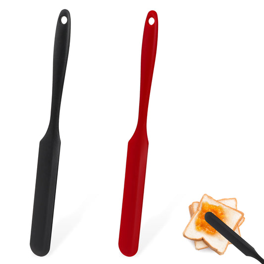2 Pcs Jar Spatula Heat Resistant Silicone Jar Scraper Jam Spreader for Peanut Butter Sourdough Kitchen Spatula with Long Handle Jar Blender Cake Cream Butter Spatulas for Baking Cake Icing(Red, Black)