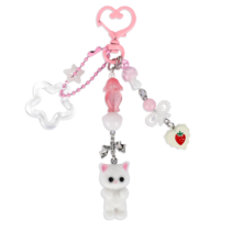 Cute Cat Keychain, Fuzzy Cat Keychain, Aesthetic Pink Keychain, Stylish Cute Keychains, Delicate Kitty Keychains Decor, Y2K Heart Pendant for Women, Cat Keychain Charms for Backpack, Purse, Phone