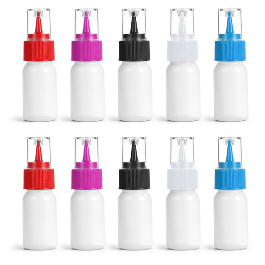 Zyghjort 10PCS Squeeze Writer Bottles 30ml Plastic Squeeze Bottles Small Plastic Icing Bottle Food Cookie Decorating Supplies for Royal Icing Mix Food Coloring Condiment Paint, 5 Colored Caps
