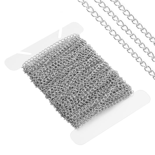 Silver Chain Roll Curb Chain for Jewelry Making 2mm 33 Ft Stainless Steel Necklace Chains Extenders for Women, Tarnish Resistant Stainless Steel Chains Necklace for Pendants Bracelet Making DIY Craft