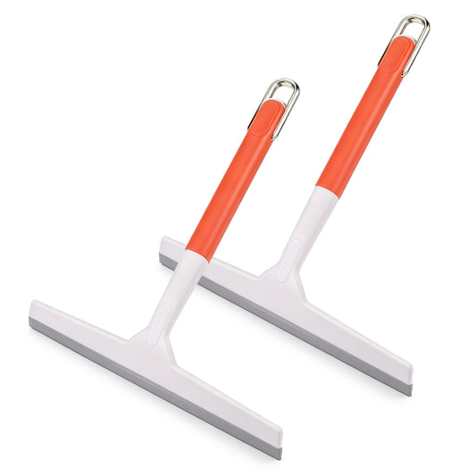 9.65 Inch Silicone Shower Squeegee, 2 Pcs Silicone Squeegee Shower Scraper Orange Non-Slip Handle Window Scraper for Glass, Tiles and Countertops