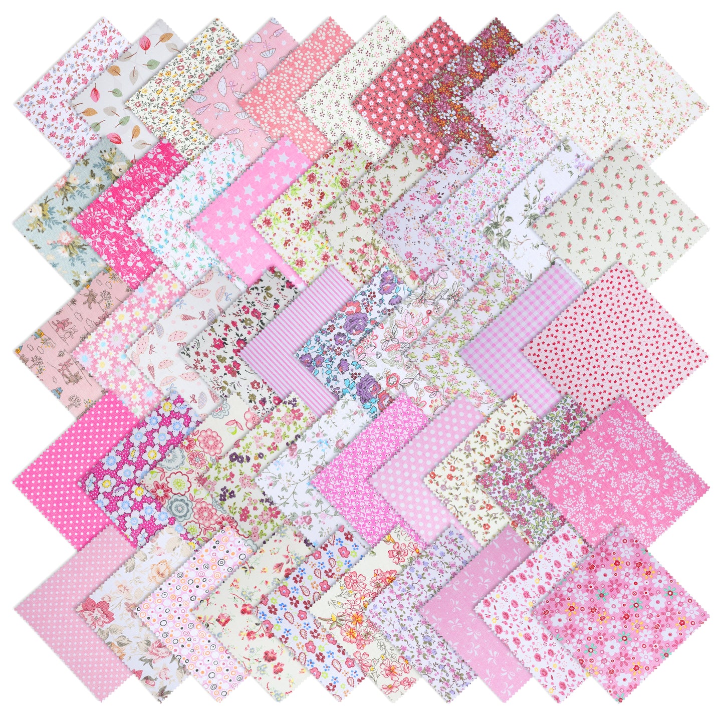 50 PCS Pink Charm Packs for Quilting 5 × 5 Inch Pink Cotton Fabric Squares Precut Fabric Squares for Sewing Project, Patchwork, DIY Crafts