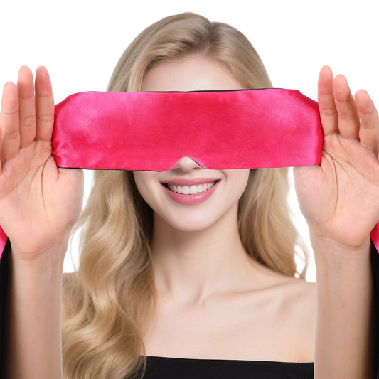 Rose Red Satin Eye Mask, Eye Mask Blindfold for Adult Women Men Comfortable Satin Sleep Masks Soft Silk Satins Blindfold Sleep Masks Eyes Cover Silk Sleeping Blind Folds for Night Sleeping Travel