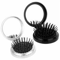 Folding Hair Brush, 2 PCS Folding Hair Brush with Mirror Mini Hair Brush Pocket Hair Massage Comb Portable Folding Comb Small Wet Hair Brush Round Travel Hair Brush for Women Girls Men Wet Dry Hair