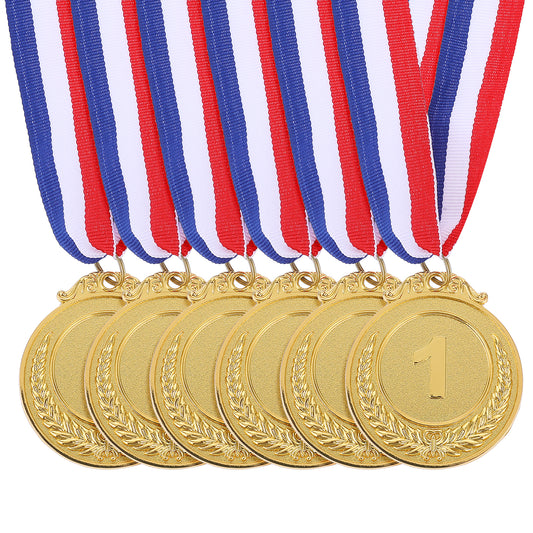 salbsever 6 Pcs Gold Medals for Awards, 1st Place Metal Award Medals Style Winner Medal Metal with Neck Ribbon Medals for Adults Sports, Party, Tournaments, Prizes, Competitions, 2 Inches
