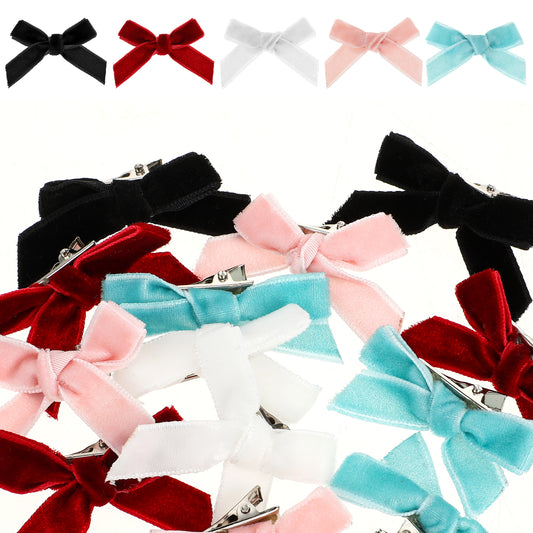Mini Hair Clips for Women Girls, 30 Pieces Cute Bow Hair Clips Small Bow Hair Pins Suede Satin Ribbon Bowknot Barrettes 5 Colors Metal Y2k Bow Hair Clips Accessories for Women Girls Hair Styling Tools