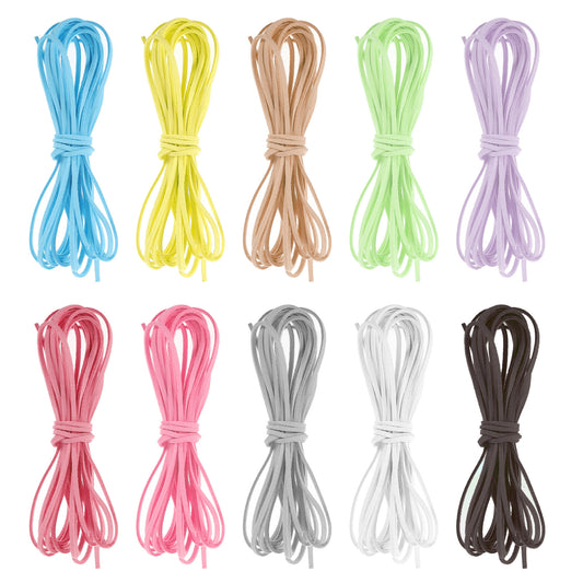 10 Rolls 5.5 Yards Leather String 3mm Flat Suede Cord for Jewelry Making, Thin Leather Shoe Laces for Boots, Braiding String for Necklace Bracelet Handbags Art Crafts Beading