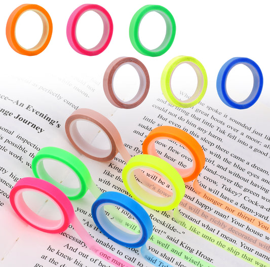 Psyqtsuary 12Rolls Colorful Highlighter Tape 0.23inch X 16.4ft Colored Transparent Tape Removable Highlighters Transparent Marking Sticker for Books Teachers Students