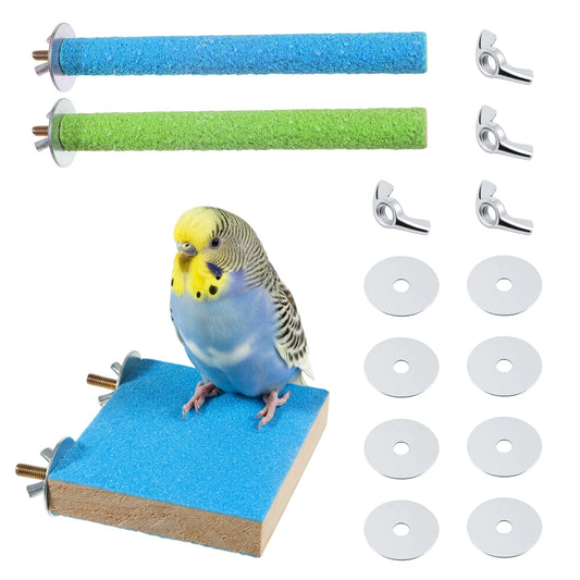 Bird Perch Stand Toy, Colorful Wood Parrot Perch Stand Platform Paw Grinding Stick Cage Accessories Exercise Toys Colorful Sand Paw Grinding Stick, Bird Cage Accessories for Budgie Parakeet Cockatiel
