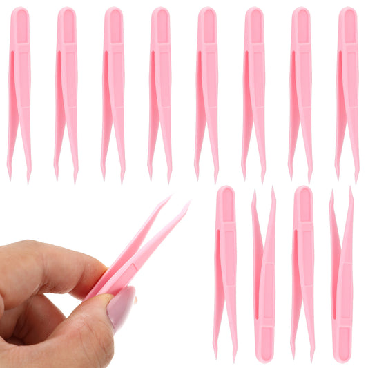 12 PCS Craft Tweezers Plastic Tweezers 3.14 Inch Sticker Tweezer for DIY Jewelry Making Crafts Picking and Placing Beads Craft Supplies (Pink)